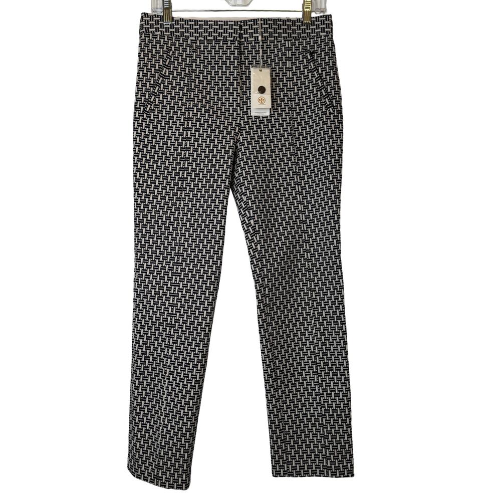 Tory Burch Cameron Cropped Pants Navy Ivory Size 6 NWT